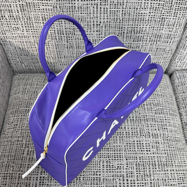 CHANEL 26S BOWLING BAG LARGE 46 IN BLUE PURPLE AND WHITE CALFSKIN GOLD HARDWARE