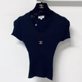 CHANEL 26S SHORT SLEEVE V-NECK KNIT TOP STYLE 1240