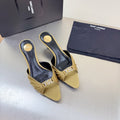 YSL 26S HIGH HEEL SANDALS 65 MM IN LIGHT OLIVE GREEN FABRIC