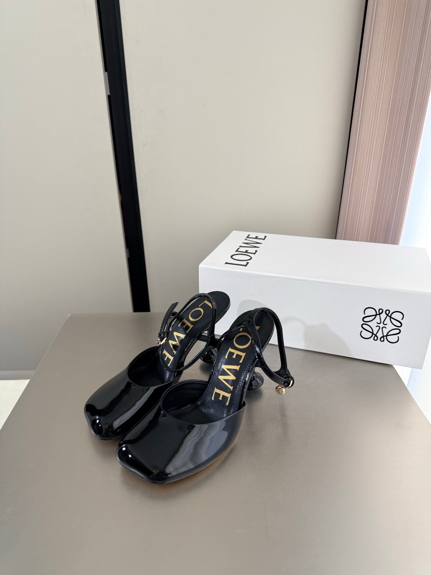 LOEWE 26S SLINGBACK HIGH HEEL PUMPS 60MM IN BLACK PATENT CALFSKIN