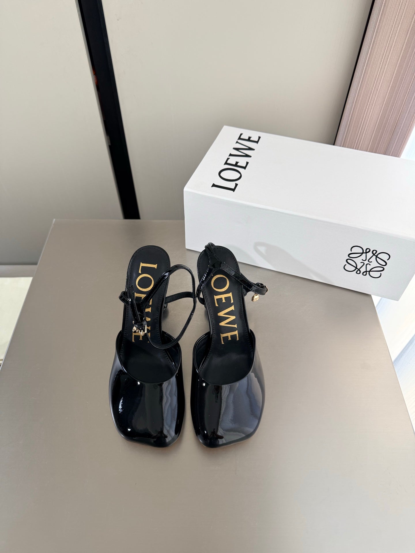 LOEWE 26S SLINGBACK HIGH HEEL PUMPS 60MM IN BLACK PATENT CALFSKIN