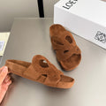 LOEWE 26S SLIDE SANDALS 30MM IN CARAMEL BROWN SUEDE