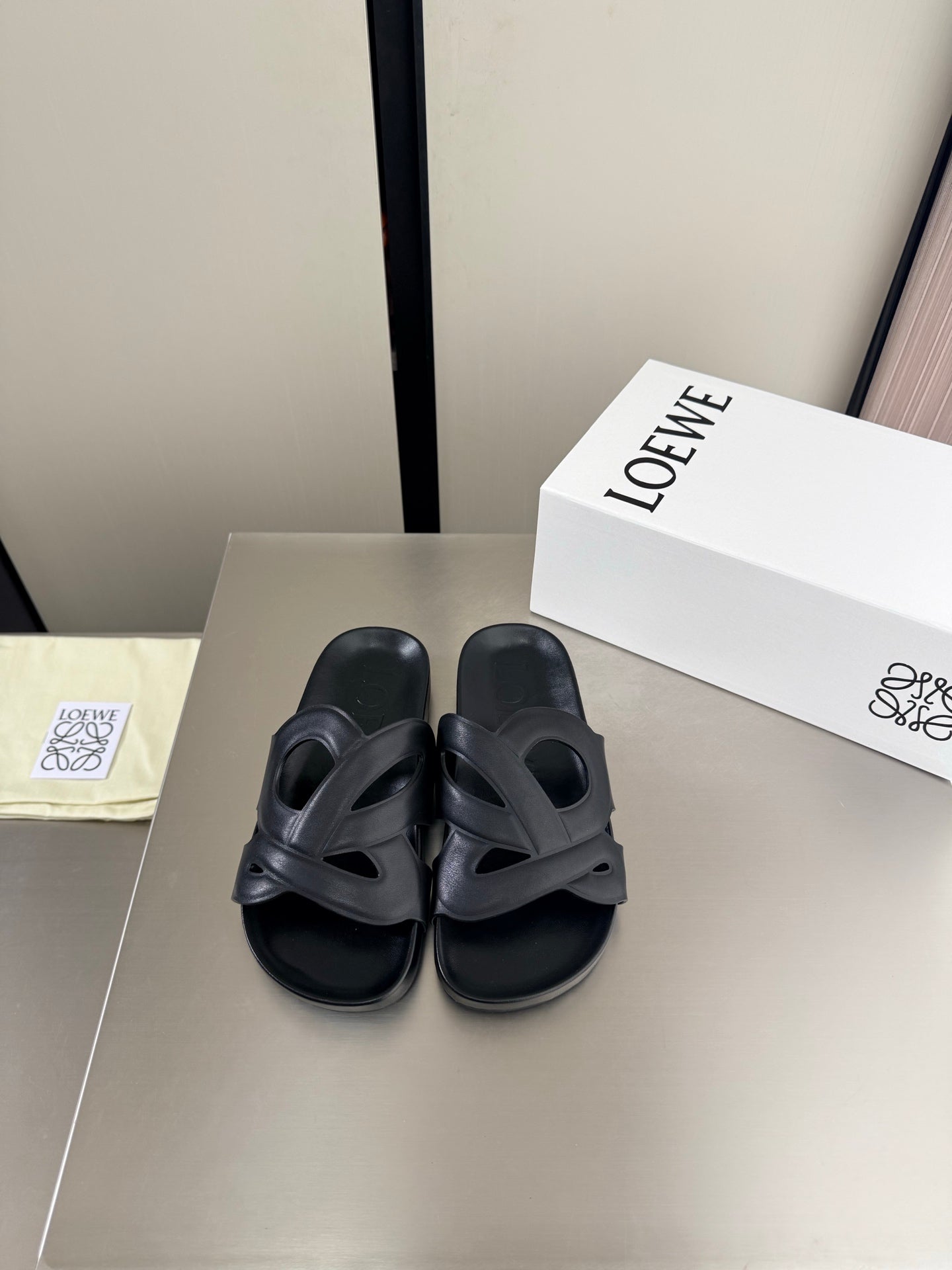 LOEWE 26S SLIDE SANDALS 30MM IN BLACK CALFSKIN