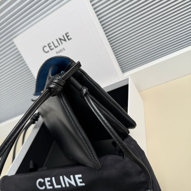 CELINE 25S TRIO FLAP 22MM IN BLACK SMOOTH LAMBSKIN GOLD HARDWARE