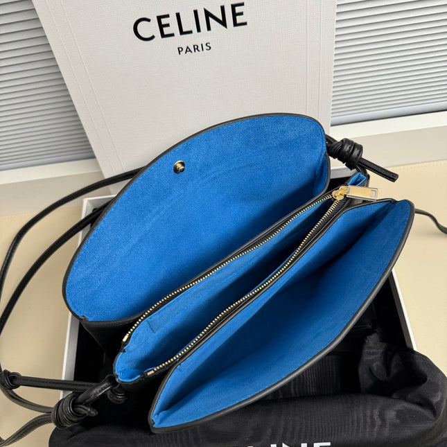CELINE 25S TRIO FLAP 22MM IN BLACK SMOOTH LAMBSKIN GOLD HARDWARE