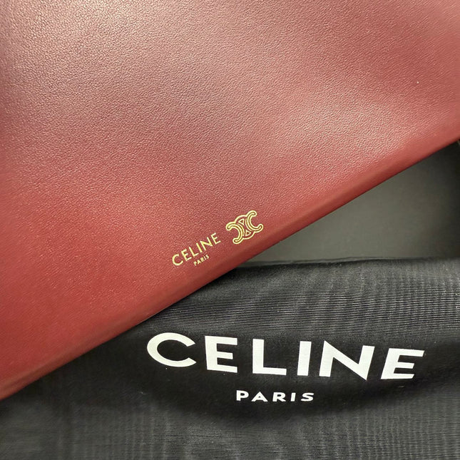 CELINE 25S TRIO FLAP 22MM IN DARK RED SMOOTH LAMBSKIN GOLD HARDWARE