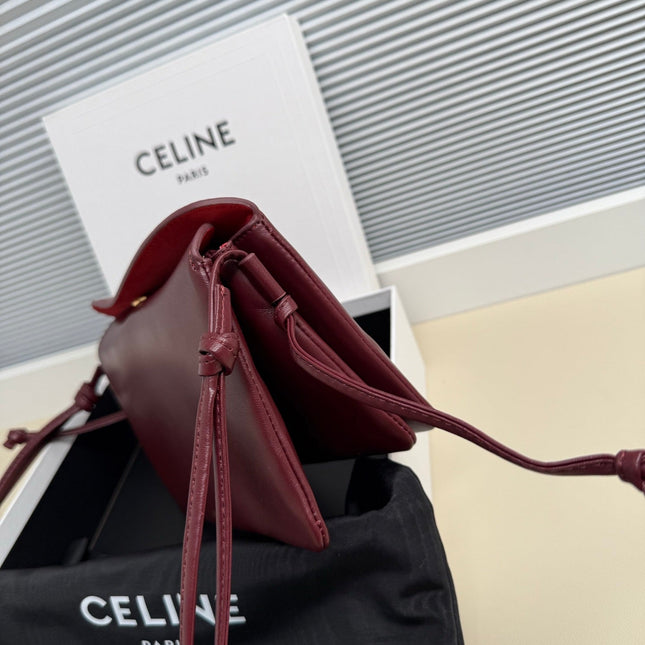 CELINE 25S TRIO FLAP 22MM IN DARK RED SMOOTH LAMBSKIN GOLD HARDWARE