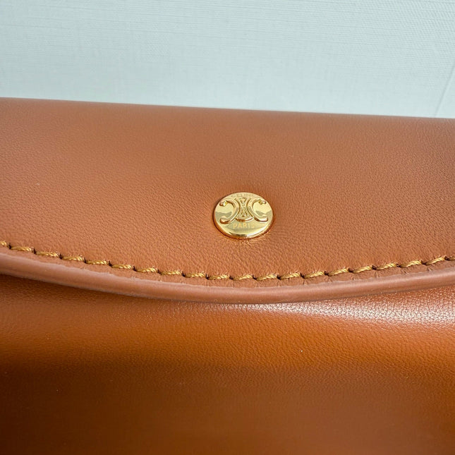 CELINE 25S TRIO FLAP 22MM IN BURNT ORANGE SMOOTH LAMBSKIN GOLD HARDWARE