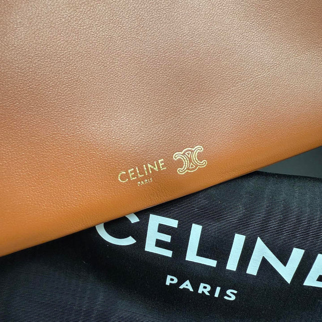 CELINE 25S TRIO FLAP 22MM IN BURNT ORANGE SMOOTH LAMBSKIN GOLD HARDWARE