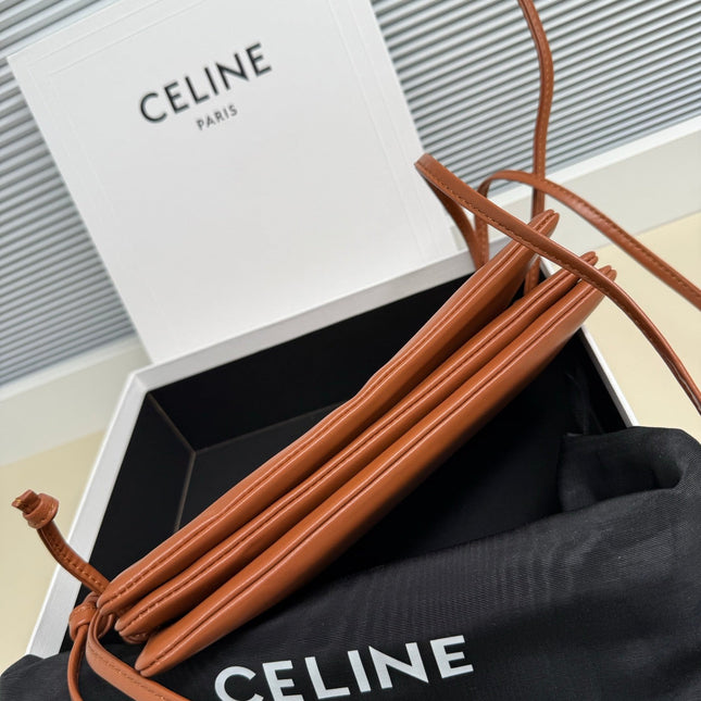 CELINE 25S TRIO FLAP 22MM IN BURNT ORANGE SMOOTH LAMBSKIN GOLD HARDWARE