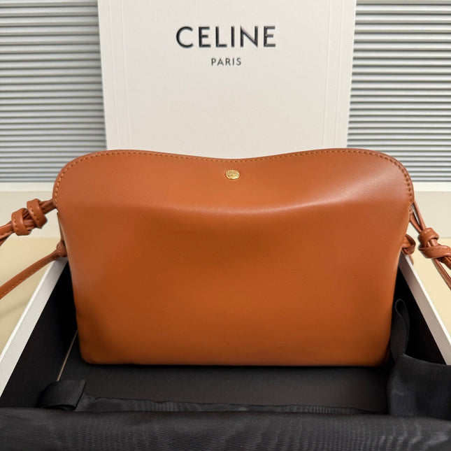 CELINE 25S TRIO FLAP 22MM IN BURNT ORANGE SMOOTH LAMBSKIN GOLD HARDWARE