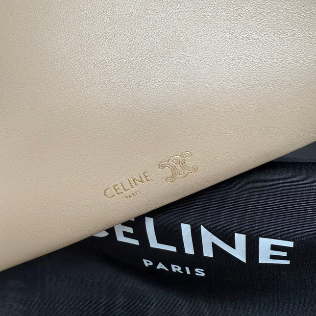 CELINE 25S TRIO FLAP 22MM IN DARK BEIGE SMOOTH LAMBSKIN GOLD HARDWARE