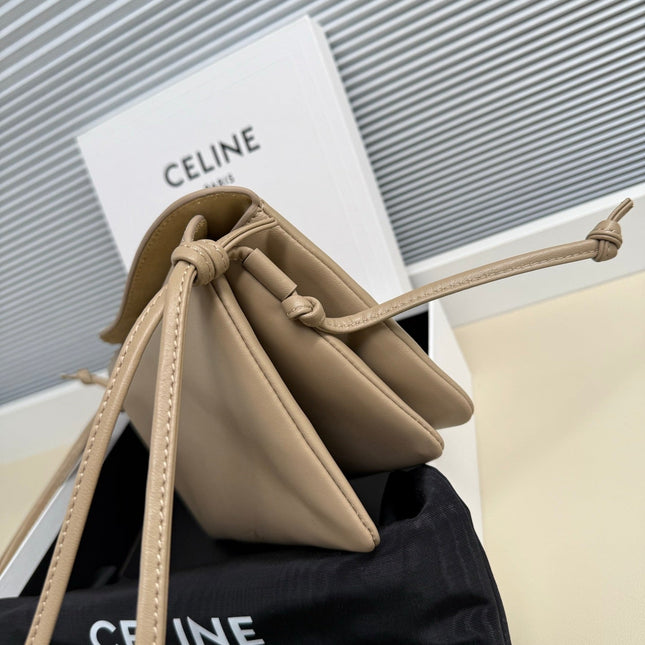 CELINE 25S TRIO FLAP 22MM IN DARK BEIGE SMOOTH LAMBSKIN GOLD HARDWARE
