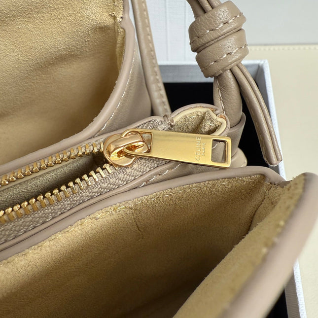 CELINE 25S TRIO FLAP 22MM IN DARK BEIGE SMOOTH LAMBSKIN GOLD HARDWARE
