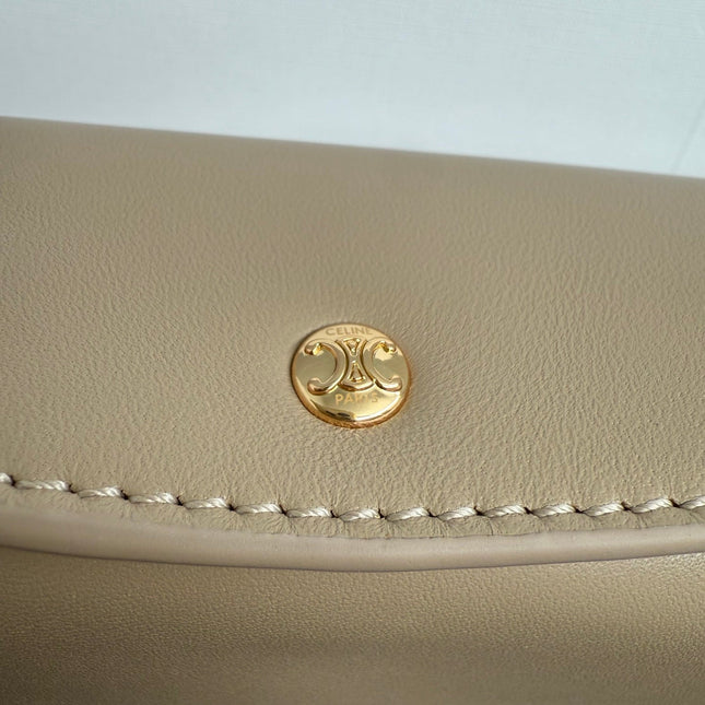 CELINE 25S TRIO FLAP 22MM IN DARK BEIGE SMOOTH LAMBSKIN GOLD HARDWARE