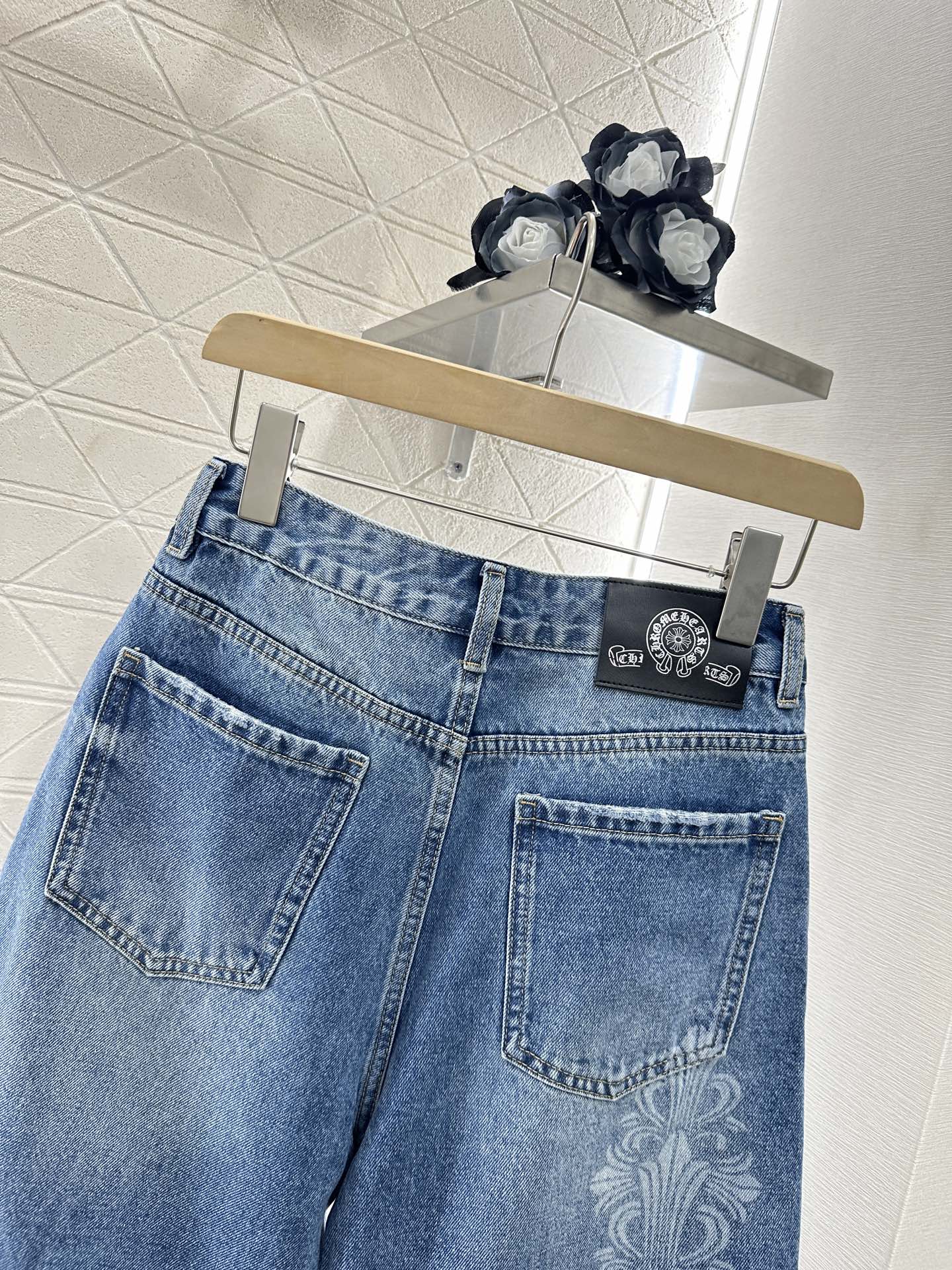 CHROME HEARTS HIGH-WAIST LASER-CUT DENIM PANTS