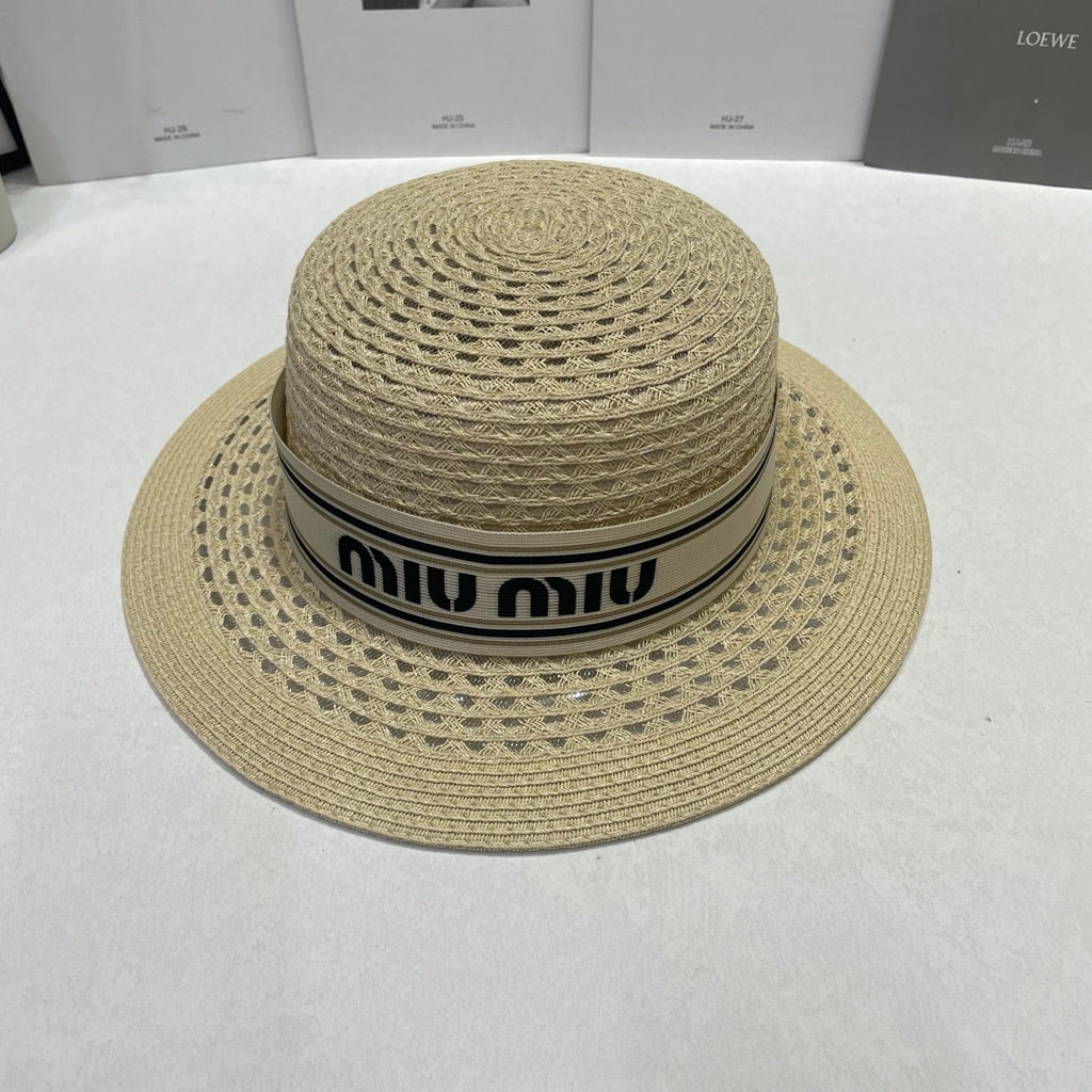 MIUMIU 26S STRAW BOATER HAT IN BEIGE 343687