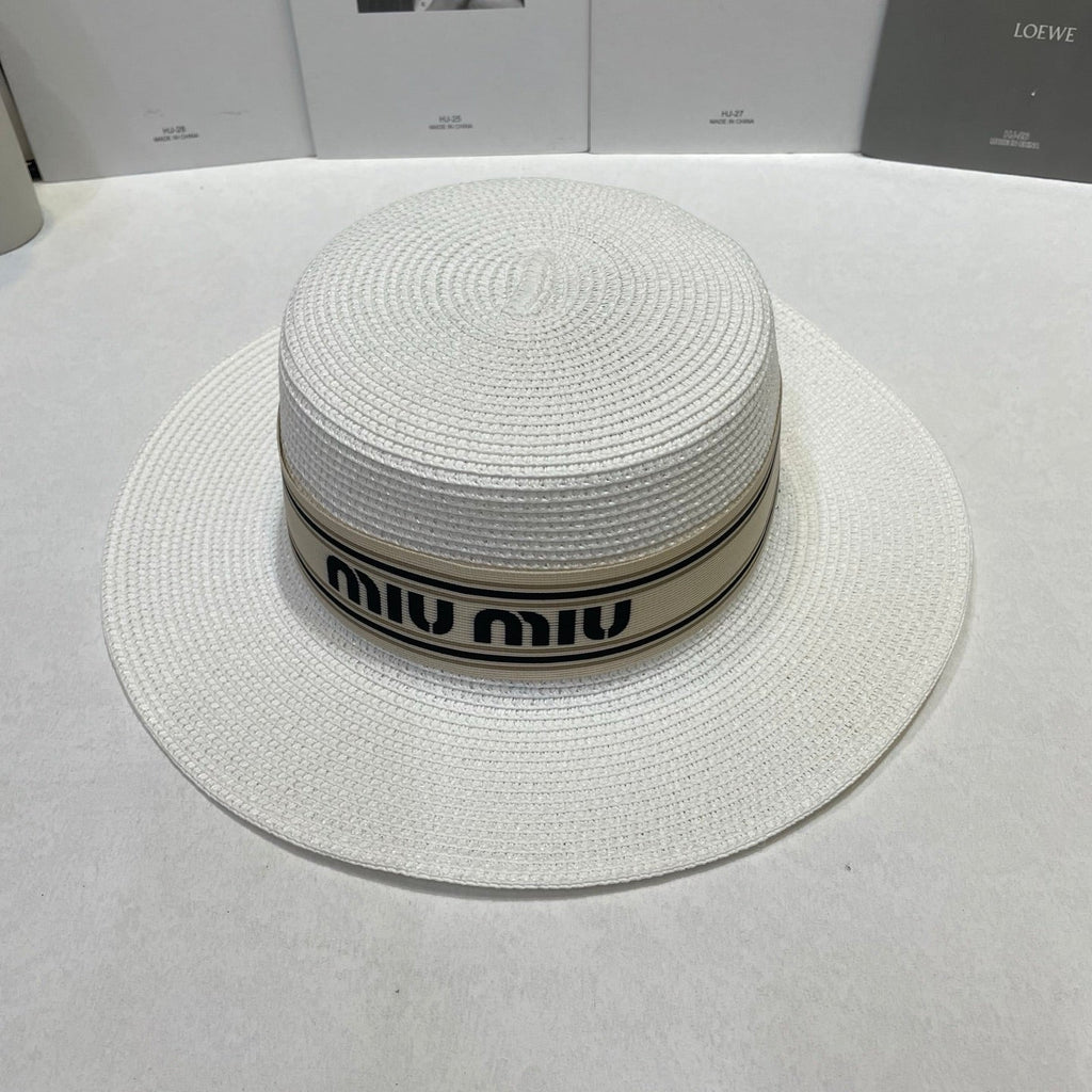 MIUMIU 26S STRAW BOATER HAT IN WHITE 343685