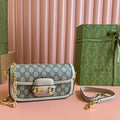 GG HORSEBIT 1955 BAG 24 IN BEIGE CANVAS AND WHITE CALFSKIN