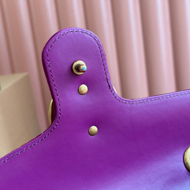 GUCCI 25S GG MARMONT 26 CM IN DEEP PINK PURPLE VELVET WITH GOLD HARDWARE