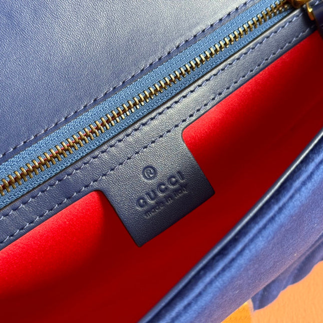 GUCCI 25S GG MARMONT 26 CM IN DARK BLUE VELVET WITH GOLD HARDWARE