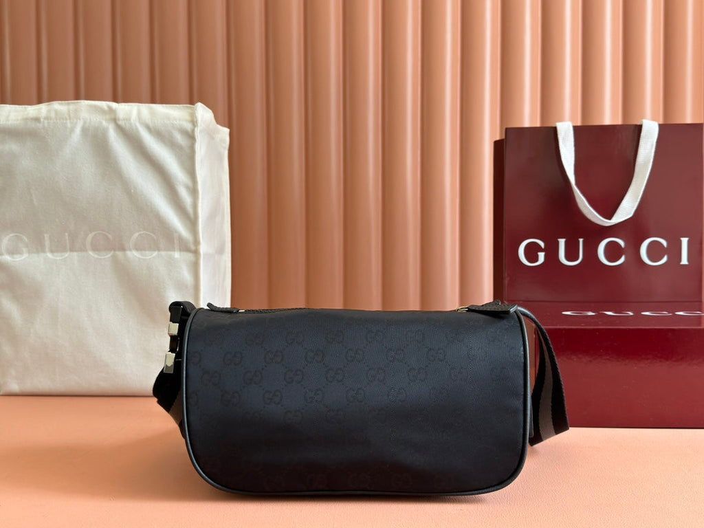 NYLON LINE BODY BAG 27 IN BLACK GG CANVAS