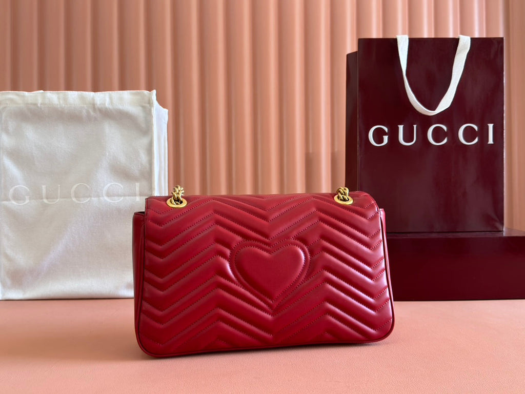 MARMONT SHOULDER BAG 31 IN RED CALFSKIN GOLD CHAIN