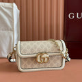 GO SMALL SHOULDER BAG 21.5 IN BEIGE GG CANVAS WHITE CALFSKIN GOLD HARDWARE