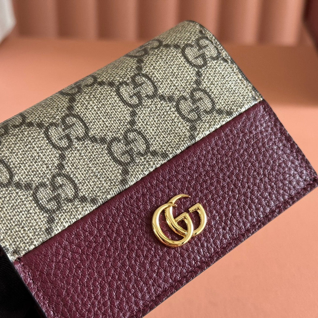 MARMONT BAG 11 IN BEIGE EBONY GG CANVAS DARK RED CALFSKIN