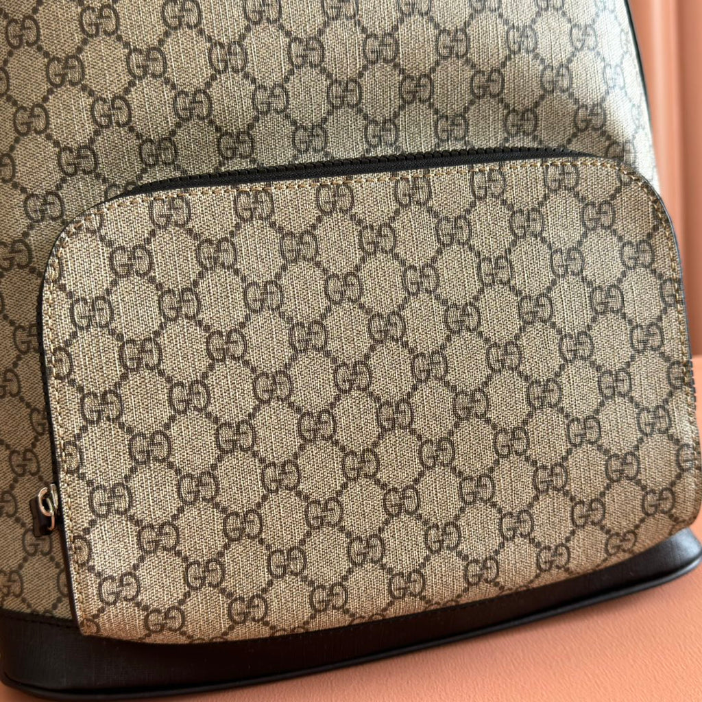 EMBOSSED BACKPACK 40 IN BEIGE AND DARK BROWN CALFSKIN