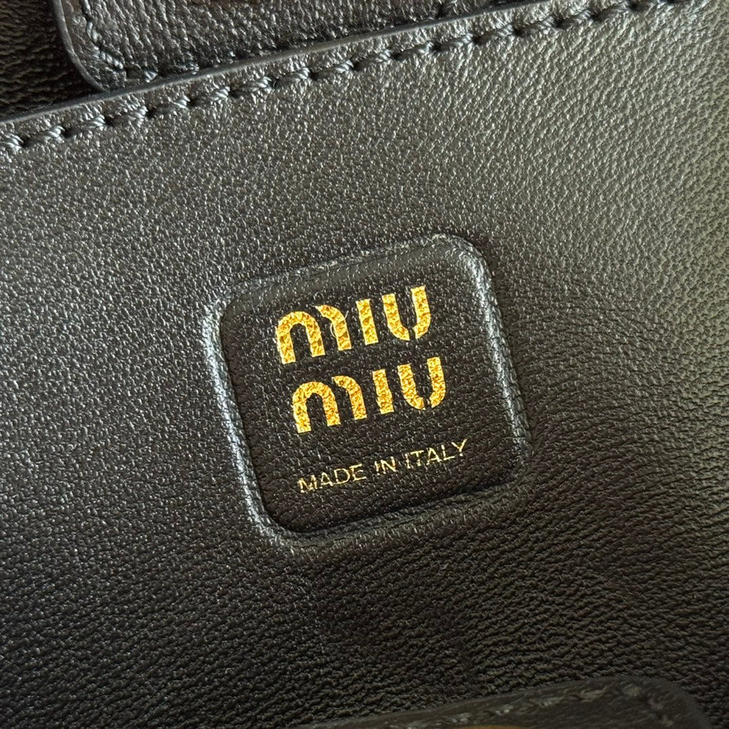 MIUMIU 26S JOIE HAND BAG 22 IN BLACK SHINY LAMBSKIN GOLD HARDWARE