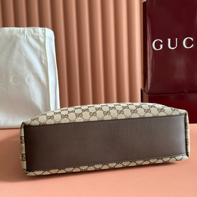 GUCCI 25S BEATRIX LARGE TOTE BAG 35 CM IN DARK BEIGE AND BROWN CANVAS