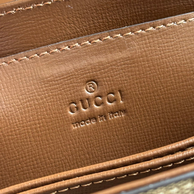 GUCCI 25S HORSEBIT 1955 MEDIUM SHOULDER BAG 22 CM IN DARK BEIGE CANVAS AND BROWN CALFSKIN WITH GOLD HARDWARE
