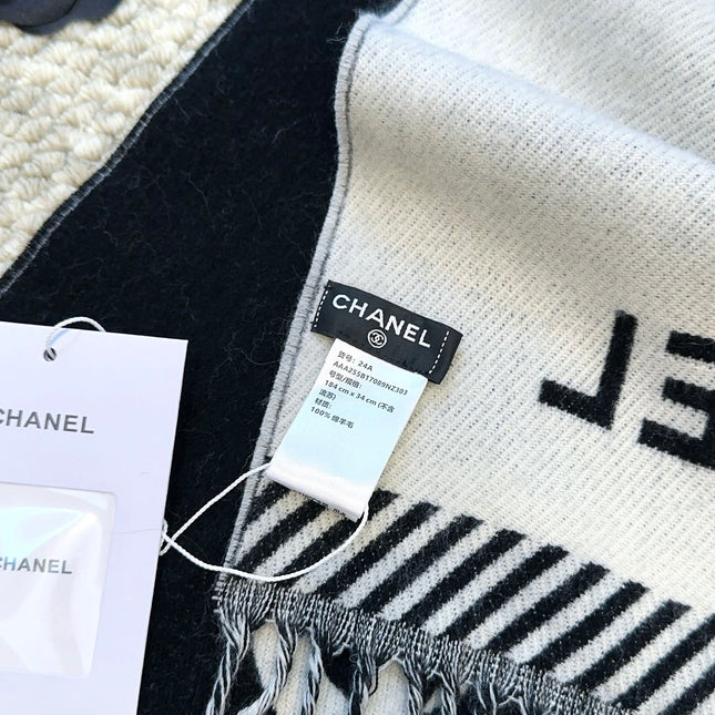SCARF 184 CM IN BLACK MIX WHITE MERINO WOOL 393120