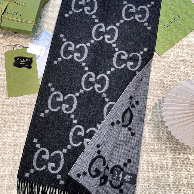 SCARF 200 CM IN BLACK MIX LIGHT GRAY CASHMERE 396377