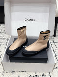 CHANEL 26S ZIPPER BOOTS IN BEIGE MIX BLACK FABRIC AND LAMBSKIN