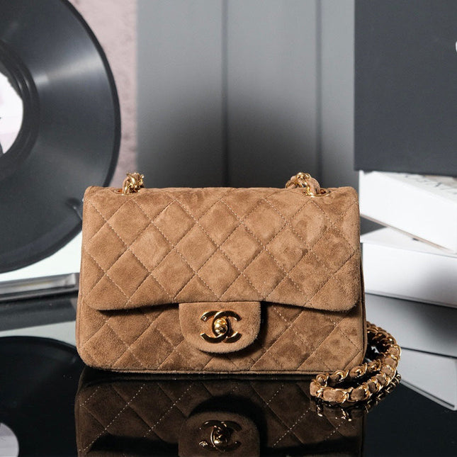 CHANEL 25S FLAP BAG 20 IN BROWN SUEDE WITH GOLD HARDWARE