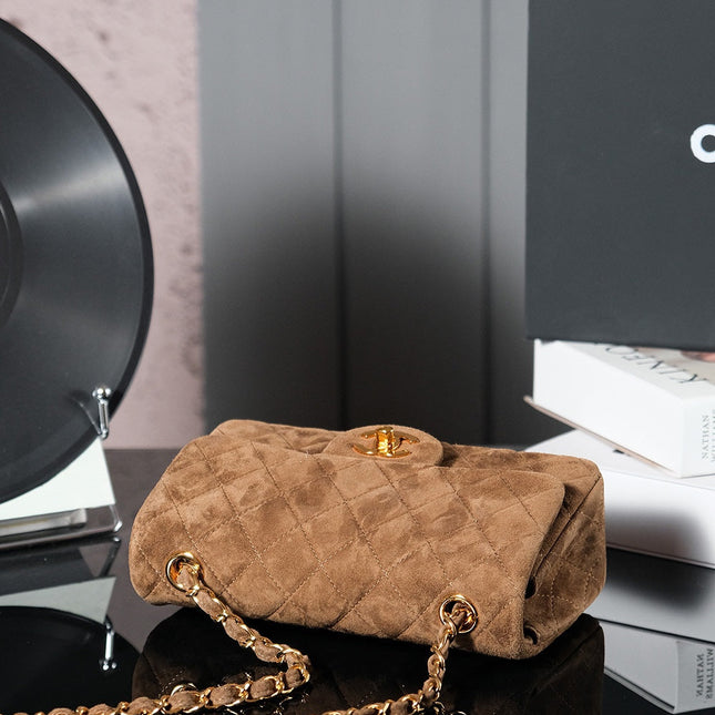 CHANEL 25S FLAP BAG 20 IN BROWN SUEDE WITH GOLD HARDWARE