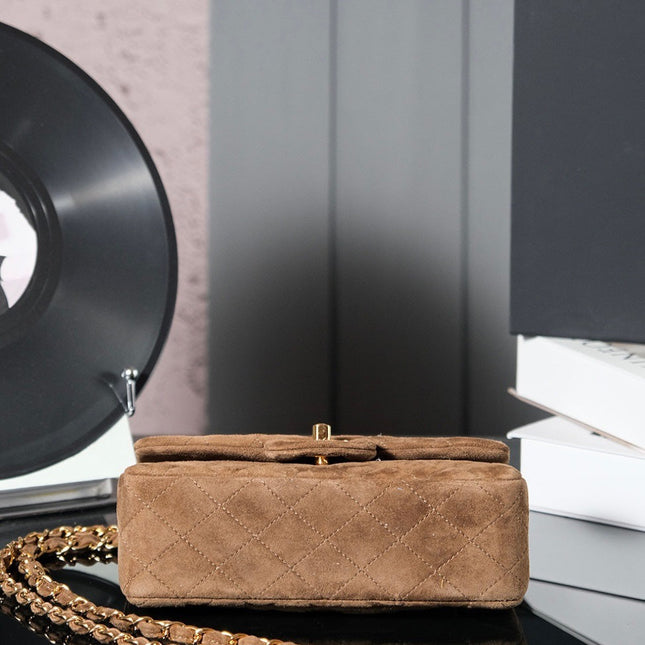 CHANEL 25S FLAP BAG 20 IN BROWN SUEDE WITH GOLD HARDWARE