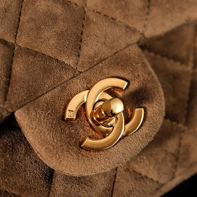 CHANEL 25S FLAP BAG 20 IN BROWN SUEDE WITH GOLD HARDWARE