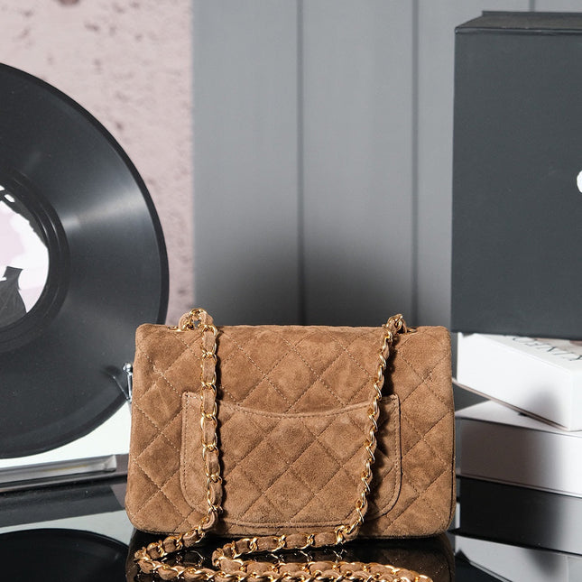 CHANEL 25S FLAP BAG 20 IN BROWN SUEDE WITH GOLD HARDWARE