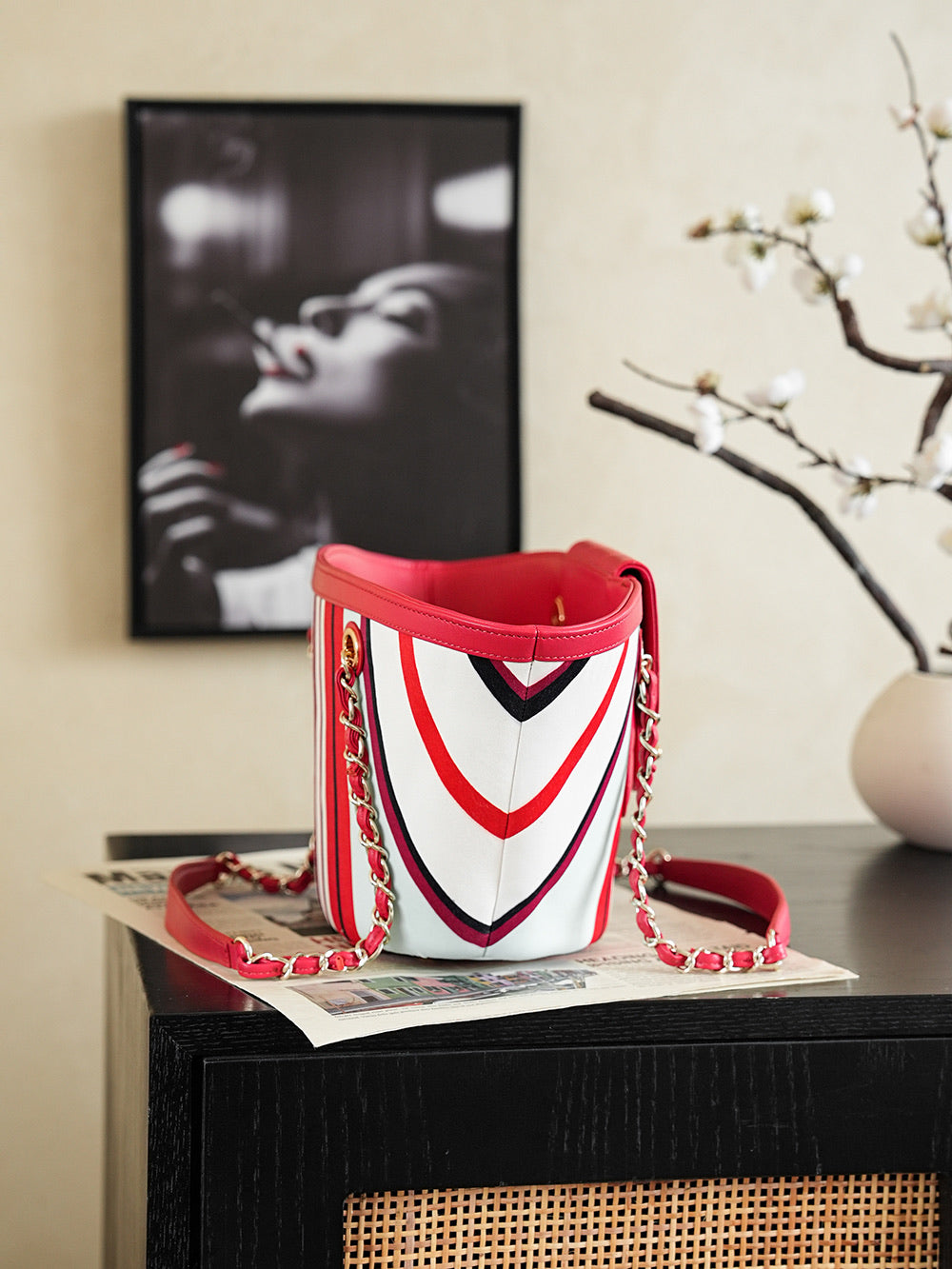 CHANEL 26S TOTE BAG 41 IN RED MULTICOLOR CANVAS AND CALFSKIN GOLD HARDWARE