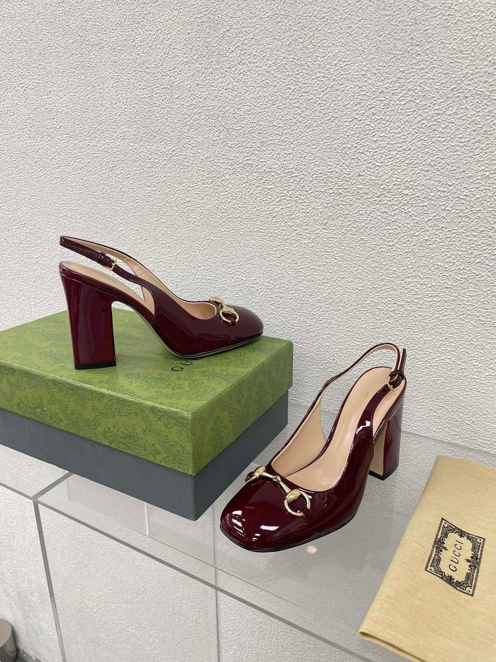 GG WOMEN'S HORSEBIT SLINGBACK 95MM IN WINE RED CALFSKIN
