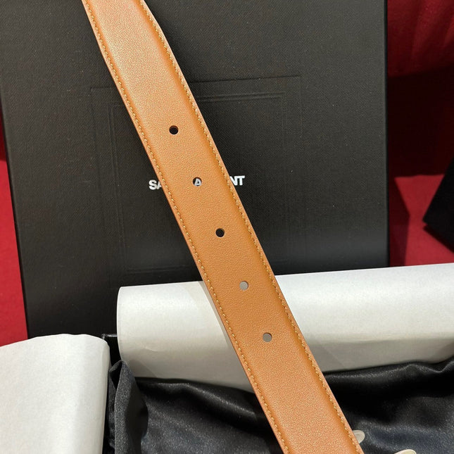 YSL 25S BELT 30 MM IN BROWN CALFSKIN 538010