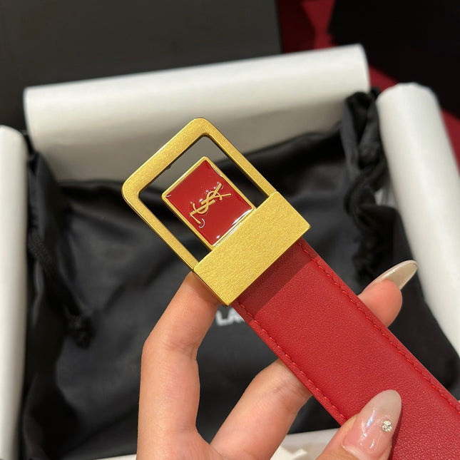 YSL 25S BELT 30 MM IN RED CALFSKIN 538009