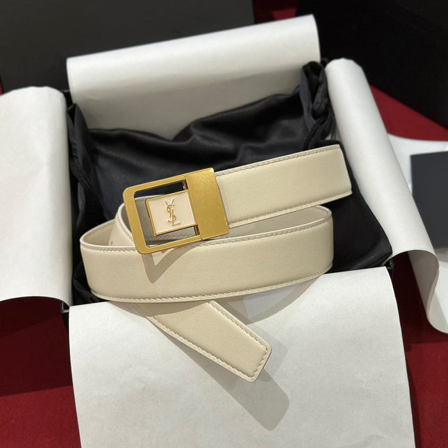 YSL 25S BELT 30 MM IN CREAM WHITE CALFSKIN 538008