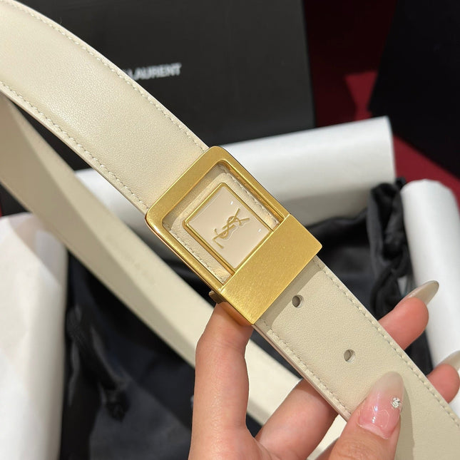 YSL 25S BELT 30 MM IN CREAM WHITE CALFSKIN 538008