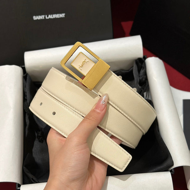 YSL 25S BELT 30 MM IN CREAM WHITE CALFSKIN 538008