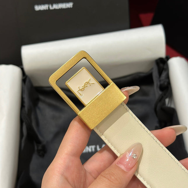YSL 25S BELT 30 MM IN CREAM WHITE CALFSKIN 538008