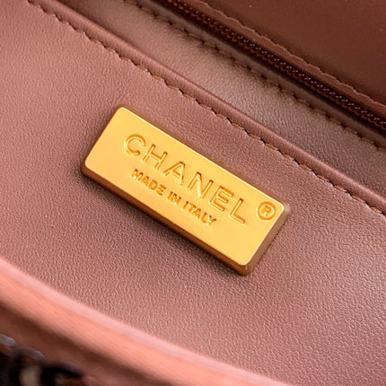 CHANEL 26S FLORAL SEQUIN CLASSIC FLAP 21 IN BROWN BRONZE SEQUIN GOLD HARDWARE